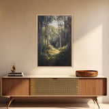 Tranquil Forest Path Framed Canvas Print Nature Wall Art, Rustic Woodland Decor, Cabin Aesthetic, Living Room Art, Autumn Home Style