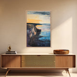 Dramatic Cliff Sunset Canvas Print Coastal Landscape Wall Art, Ocean Sunset Painting, Modern Beach Decor, Bedroom Aesthetic