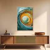 Ocean Wave Swirl Canvas Print | Abstract Beach Wall Art | Turquoise Gold Painting | Coastal Home Decor | Surfer Wall Art
