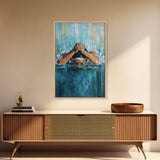 Swimmer Strength Canvas Print | Athlete Wall Art | Motivational Sports Painting | Modern Home Decor | Blue Water Abstract