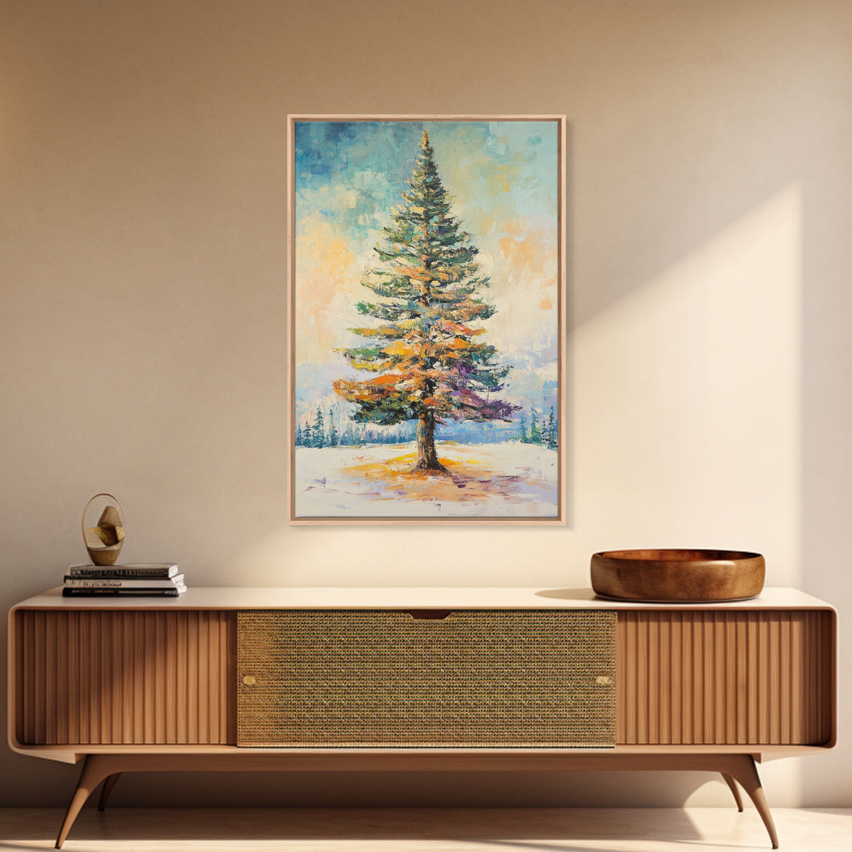 Winter Pine Tree Canvas Print Seasonal Landscape Art Snowy Forest Painting Nature Wall Art Christmas Home Decor Cozy Living Room