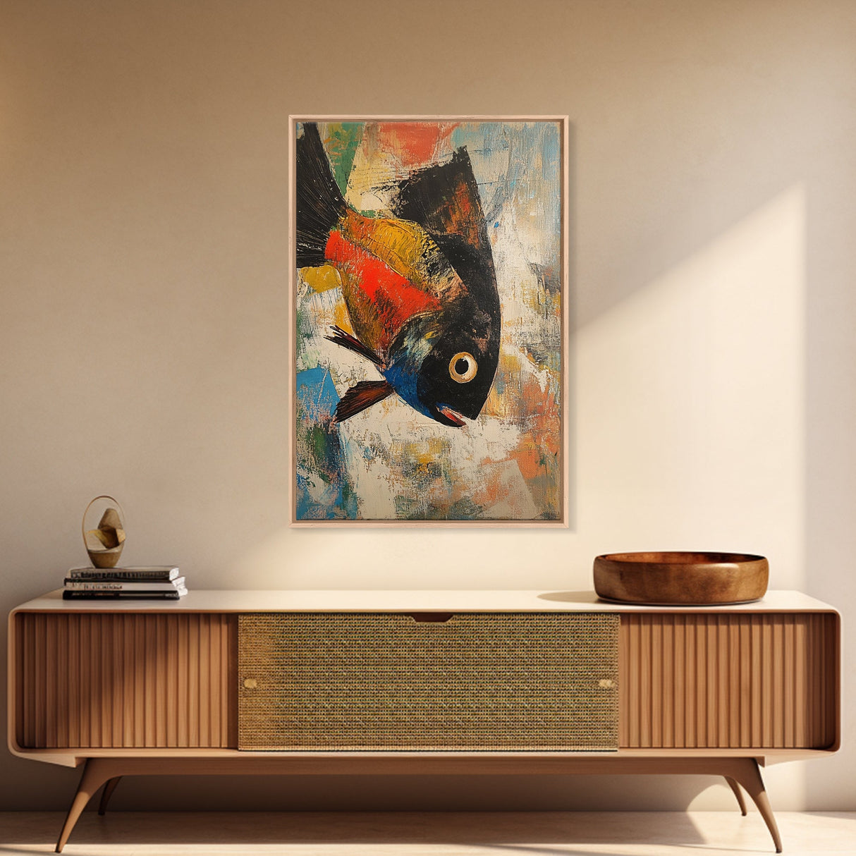 Colorful Fish, Koi Fish Painting, Whimsical Art, Nautical Decor, Living Room Art, Canvas Print, Gift Idea
