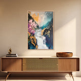 Waterfall Mountain Landscape Canvas Print Serene Nature Art Fantasy Wall Decor Japanese Painting Living Room Art Meditation Piece