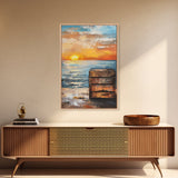 Sunset Over Ocean Canvas Print | Serene Seascape Painting | Coastal Home Decor | Beach House Wall Art | Nautical Artwork