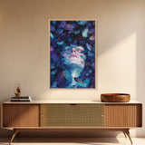 Dreamy Blue Feathers Canvas Print | Ethereal Surreal Art | Boho Bedroom Decor | Unique Abstract Painting | Cosmic Wall Art