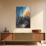 Burnt Forest, Forest At Dusk Painting, Moody Art, Nature Wall Art, Dark Landscape Painting, Abstract Forest Art, Framed Canvas Print