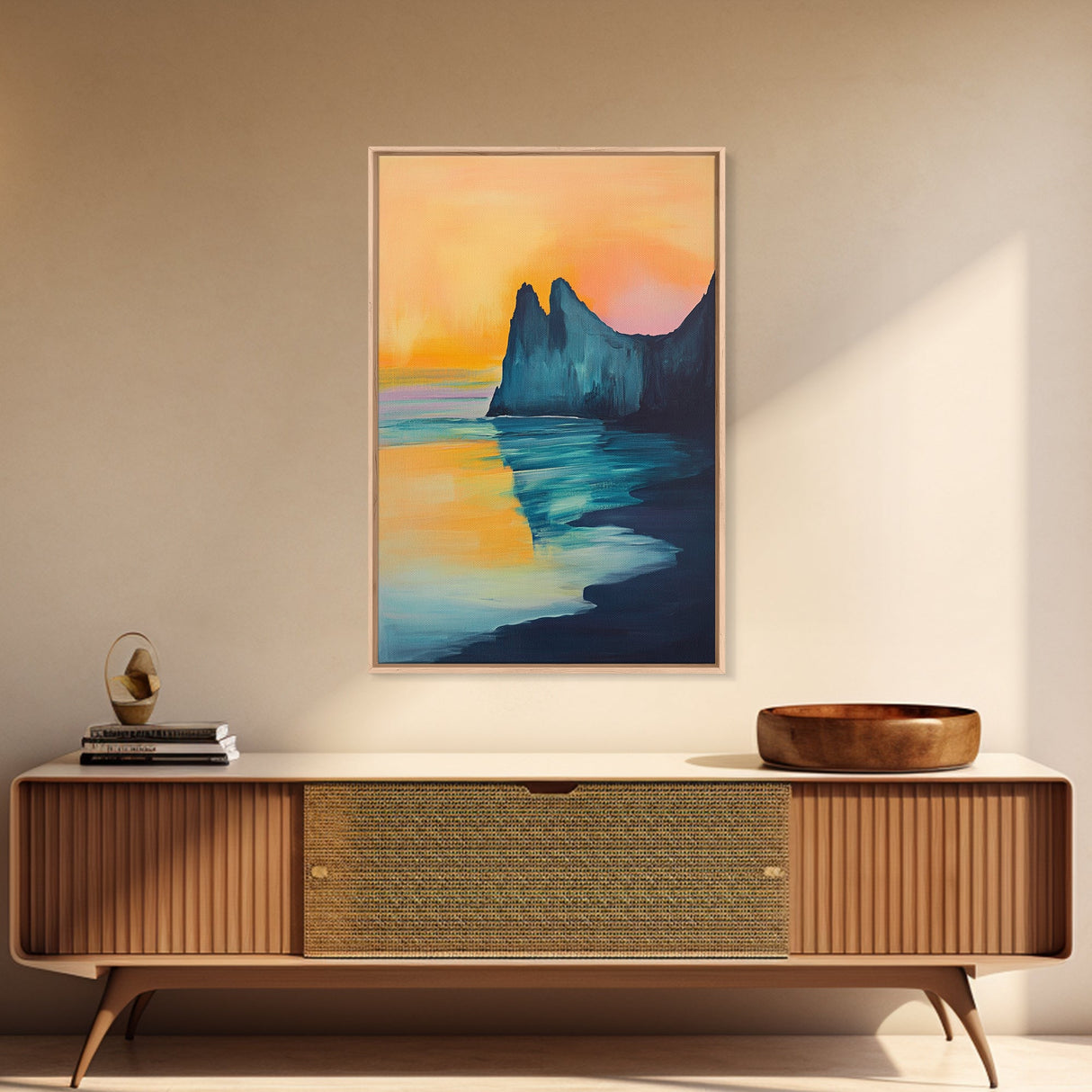 Sunset Cliff, Coastal Landscape Art, Seascape Painting, Ocean Wall Art, Living Room Art, Above Sofa Art, Framed Canvas Print