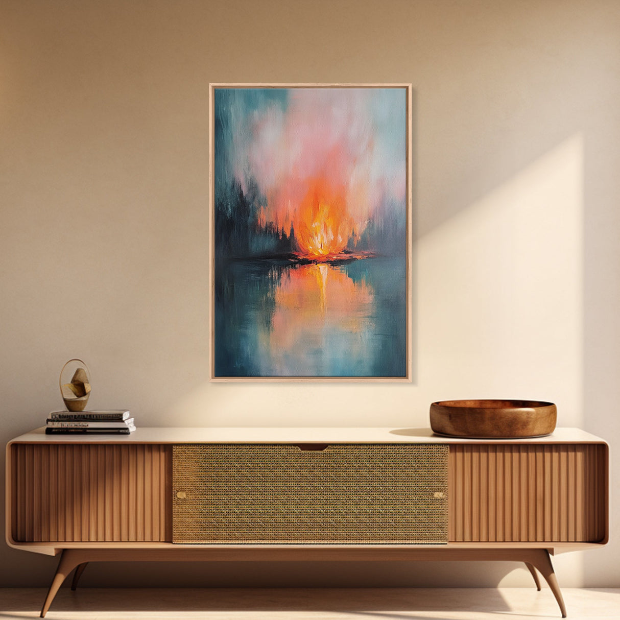 Reflective Fire, Moody Art, Dark Romance Painting, Fire Reflection Painting, Rustic Wall Art, Above Bed Art, Canvas Print
