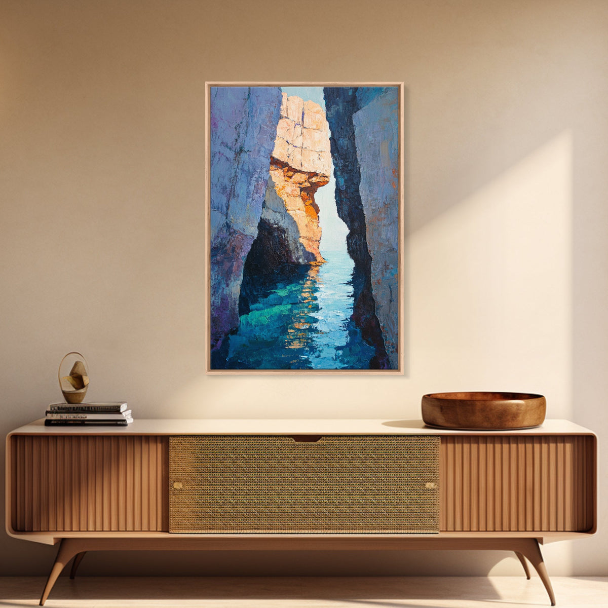Secluded Cove, Coastal Landscape Art, Nautical Wall Art, Blue and Green Wall Art, Above Sofa Art, Extra Wide Art, Canvas Print