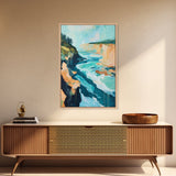 Coastal Cliffs, Nautical Painting, Seascape Painting, Rustic Decor, Extra Wide Art, Above Bed Wall Art, Framed Canvas Print