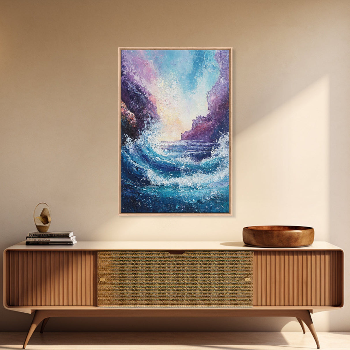 ocean waves, coastal painting, framed canvas print, seascape painting, nautical wall art, beach decor, extra wide art, gift idea