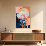 Floral Moon, Wildflower Painting, Pink Orange Wall Art, Light Pink Wall Art, Botanical Prints, Canvas Print, Gift Idea, Boho Art