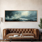Stormy Ocean Waves Framed Canvas Print Dark Seascape Art, Moody Coastal Decor, Large Nautical Painting, Office or Living Room Art
