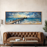 Wooden Dock Sunset Canvas Print Ocean Pier Wall Art Seaside Beach Decor Nautical Artwork Coastal Home Art Large Framed Print