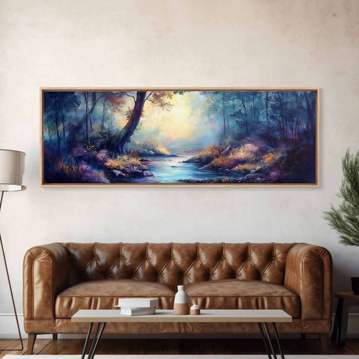 Enchanted Forest Stream Canvas Print Fantasy Landscape Wall Art Mystical Nature Decor Living Room Artwork Whimsical Tree Art