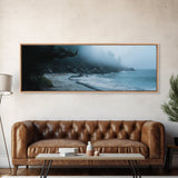 Foggy Beach Framed Canvas Print Moody Coastal Wall Art, Ocean Mist Seascape, Minimalist Nature Print, Tranquil Living Room Decor