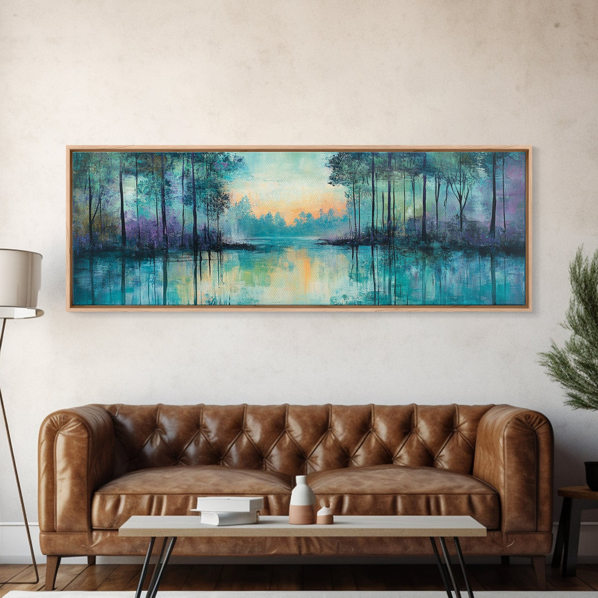 Twilight Lake Canvas Print Tranquil Nature Wall Art, Reflective Water Landscape, Mystical Forest Painting, Serene Bedroom Wall Decor