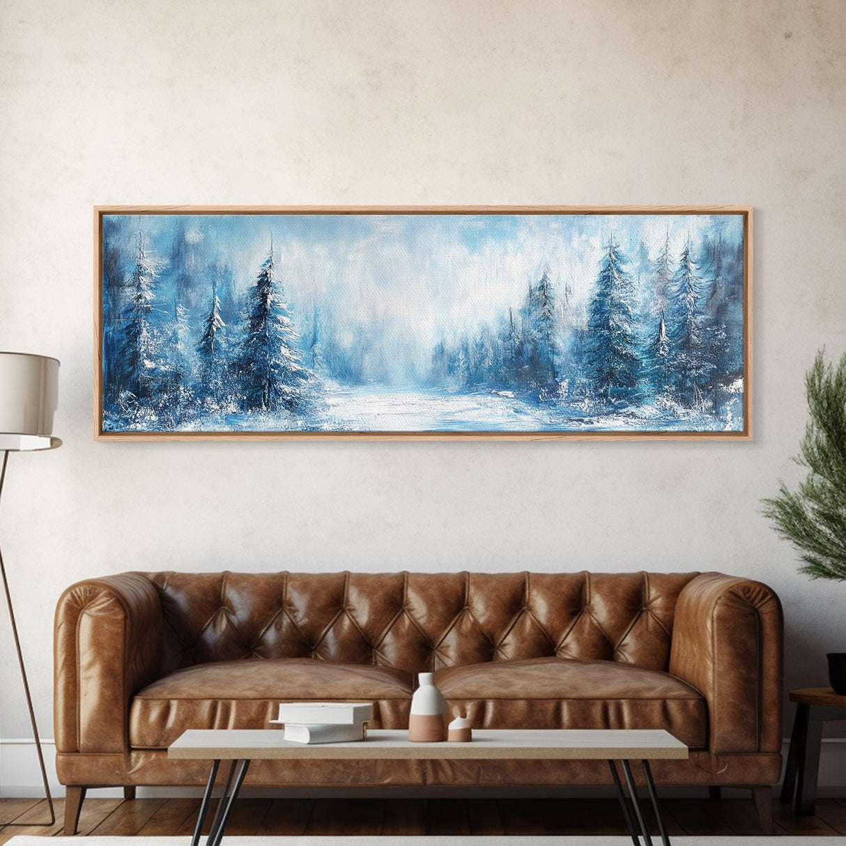 Winter Wonderland Framed Canvas Print, Snowy Forest Wall Art, Christmas Home Decor, Scandinavian Winter Art, Cozy Cabin Wall Art