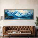 Mountain Lake Framed Canvas Print, Snowy Peak Nature Art, Adventure Home Decor, Alpine Forest Wall Art, Cabin Living Room Wall Decor