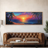Tropical Sunset Paradise Framed Canvas Print Vibrant Beach Wall Art Palm Tree Coastal Decor Living Room Bedroom Gift Idea