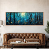 Moonlit Forest Wall Art, Mystical Woodland Painting, Dark Blue Nature Art, Enchanted Trees, Cozy Cabin Decor, Bedroom Wall Art