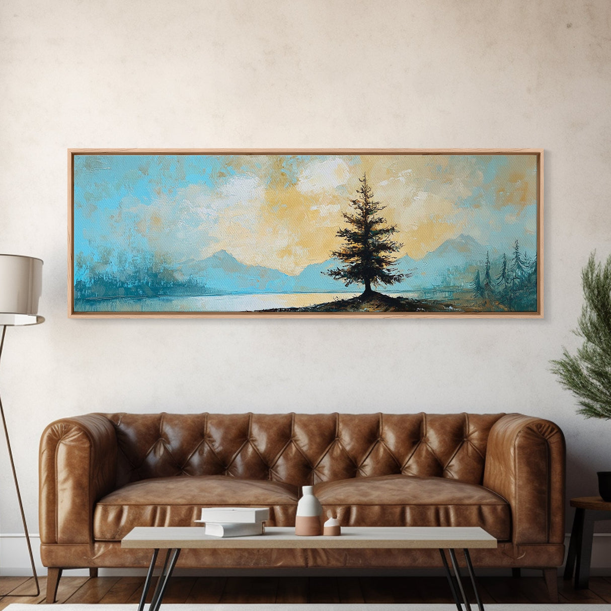 Lone Pine Tree Landscape, Minimalist Mountain Art, Tranquil Nature Scene, Rustic Cabin Wall Art, Modern Neutral Decor, Bedroom Art