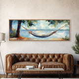 Relaxing Hammock Lake Scene, Tranquil Coastal Art, Serene Nature Painting, Boho Wall Decor, Minimalist Bedroom Art