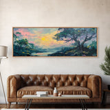 Sunset Over Rolling Hills Canvas Print - Impressionist Landscape Wall Art, Vibrant Sky Painting, Living Room Accent