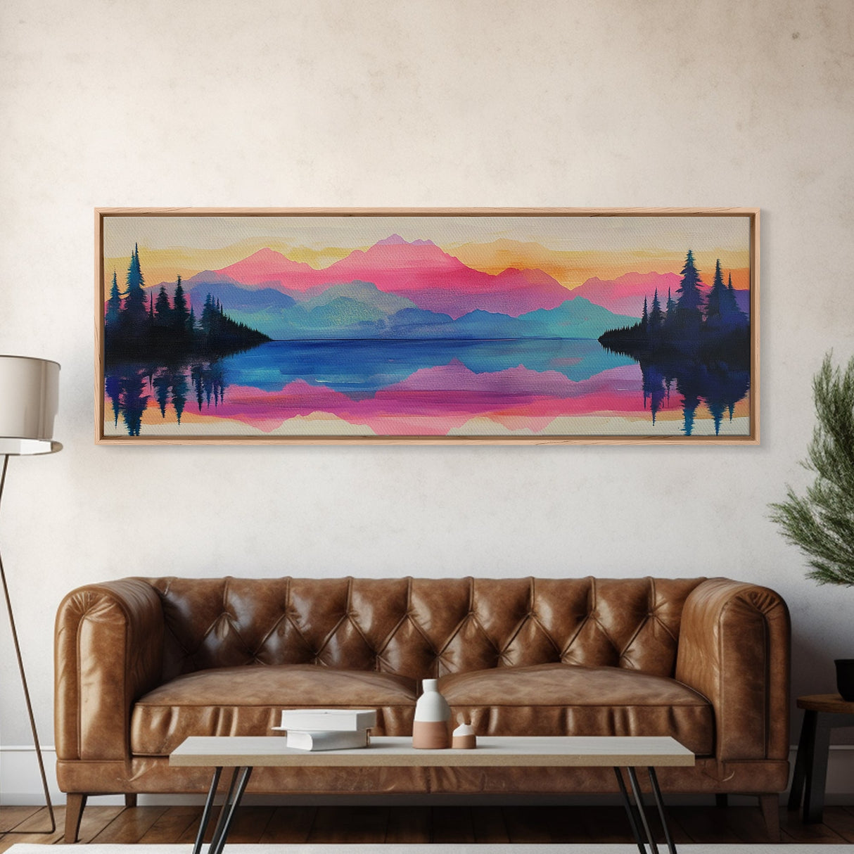 Vibrant Sunset Mountains Canvas Print - Abstract Landscape Wall Art, Colorful Nature Painting, Bold Statement Home Decor