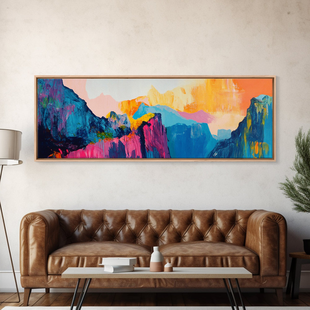 Colorful Mountain Reflections Canvas Print - Abstract Nature Wall Art, Vibrant Sunset Painting, Home Decor, Bold Artistic Statement