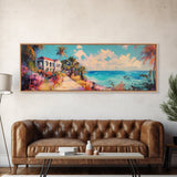 Tropical Beach Canvas Print Coastal House Painting, Palm Tree Art, Vibrant Seaside Wall Decor, Summer Home Decor, Living Room Art