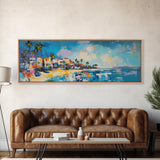 Tropical Beach Houses Framed Canvas Print Coastal Wall Art Vibrant Colorful Painting Modern Decor Large Art Living Room Office Art