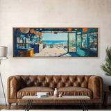 Oceanfront Cafe Scene Canvas Print Beach Bar Wall Art Coastal Decor Seaside Painting Rustic Art Dining Room Kitchen Living Room