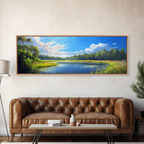 Scenic Lake Framed Canvas Print Nature Wall Art Peaceful Pond Painting Outdoor Retreat Decor Farmhouse Landscape Living Room Art