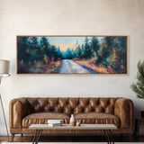 Enchanted Forest Road Canvas Print Moody Woodland Painting Autumn Trees Dark Nature Wall Art Warm Tones Bedroom Living Room Decor
