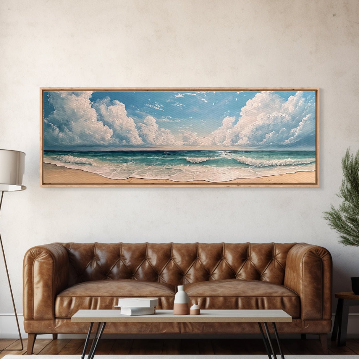 Ocean Wave Horizon Canvas Print Coastal Seascape Wall Art, Tranquil Beach Painting, Nautical Home Decor, Relaxing Living Room Artwork
