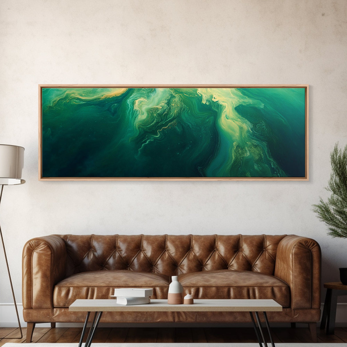 Green Abstract Swirl Framed Canvas Print - Modern Minimalist Wall Art, Deep Emerald Painting, Living Room Decor, Office Artwork