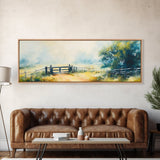 Country Gate Painting Rustic Farmhouse Landscape Art Tranquil Field Wall Decor Cozy Pastoral Artwork Entryway