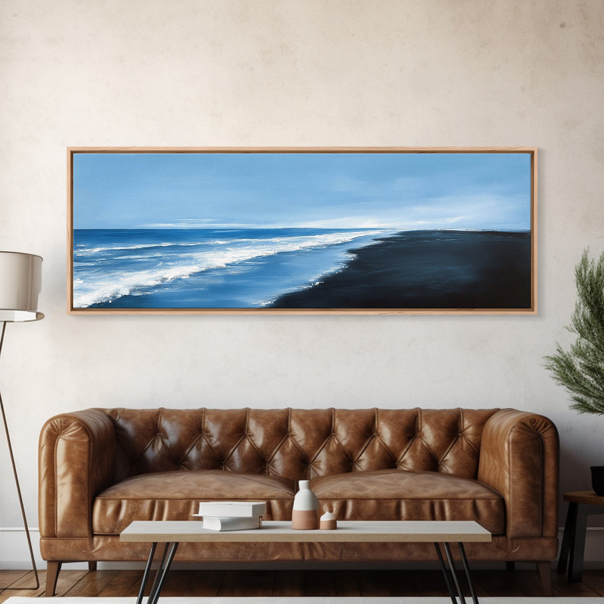 Stormy Sea Canvas Print Minimalist Ocean Painting Dark Coastal Art Black and White Beach House Decor Moody Living Room Wall Art