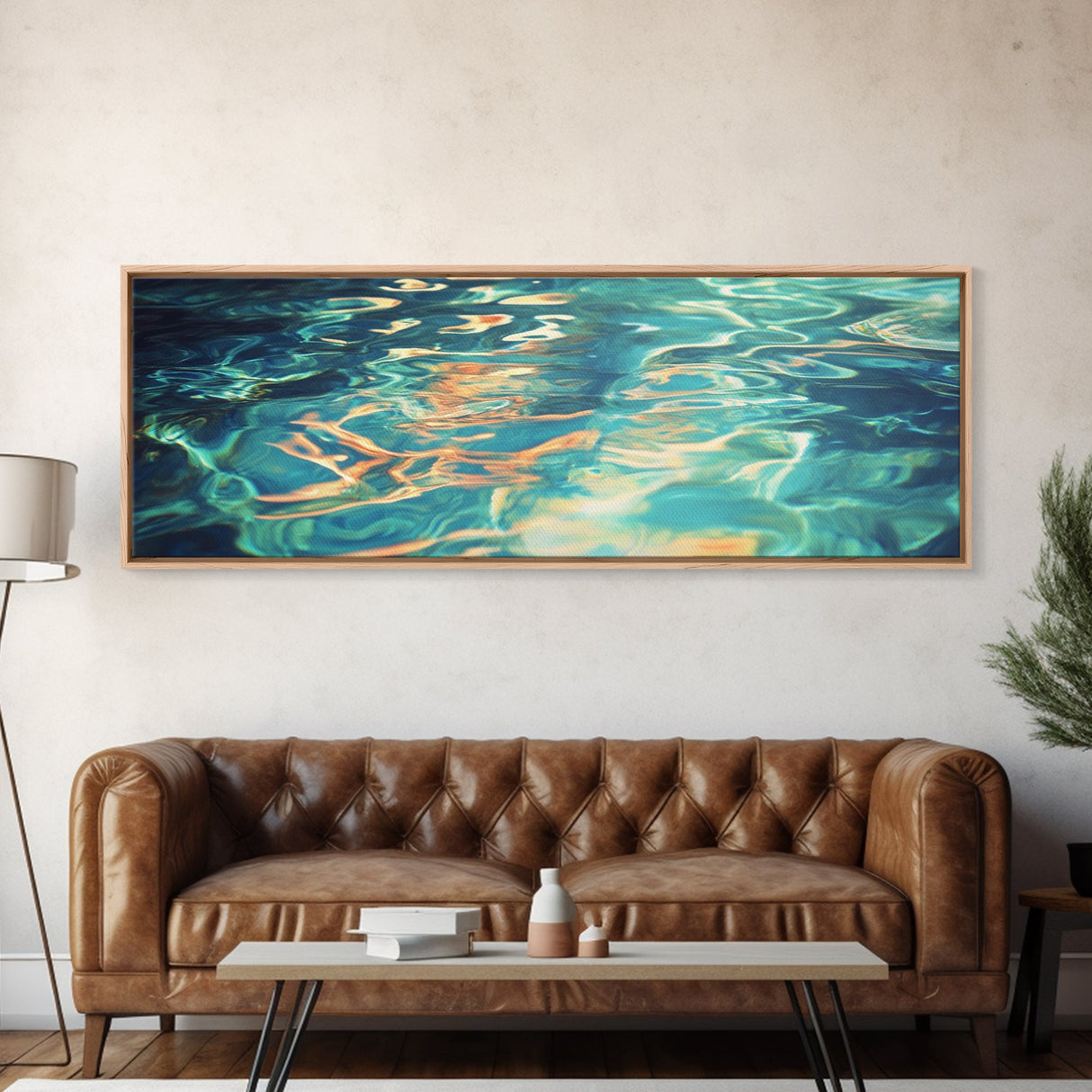 Reflective Water Painting Tranquil Blue Abstract Wall Art Fluid Ocean Surface Artwork Minimalist Modern Decor Bedroom