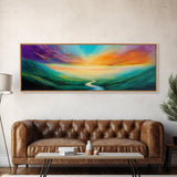 Vibrant Sky Journey Canvas Print, Colorful Sunrise Landscape, Abstract Nature Wall Art, Living Room Decor, Boho Dreamy Sunset Painting