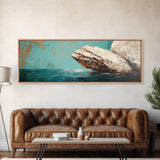 Coastal Rock Formation Framed Canvas Print, Ocean Cliff Painting, Nautical Wall Art, Beach House Decor, Textured Landscape Artwork