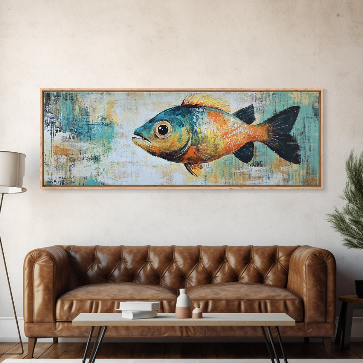 Vibrant Fish Canvas Print Rustic Coastal Wall Art Nautical Painting Beach House Decor Colorful Abstract Aquarium Art Lake House
