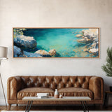 Turquoise Water Cove Framed Canvas Print Coastal Wall Art, Modern Beach Artwork, Ocean Decor, Minimalist Seascape Painting, Bedroom Art