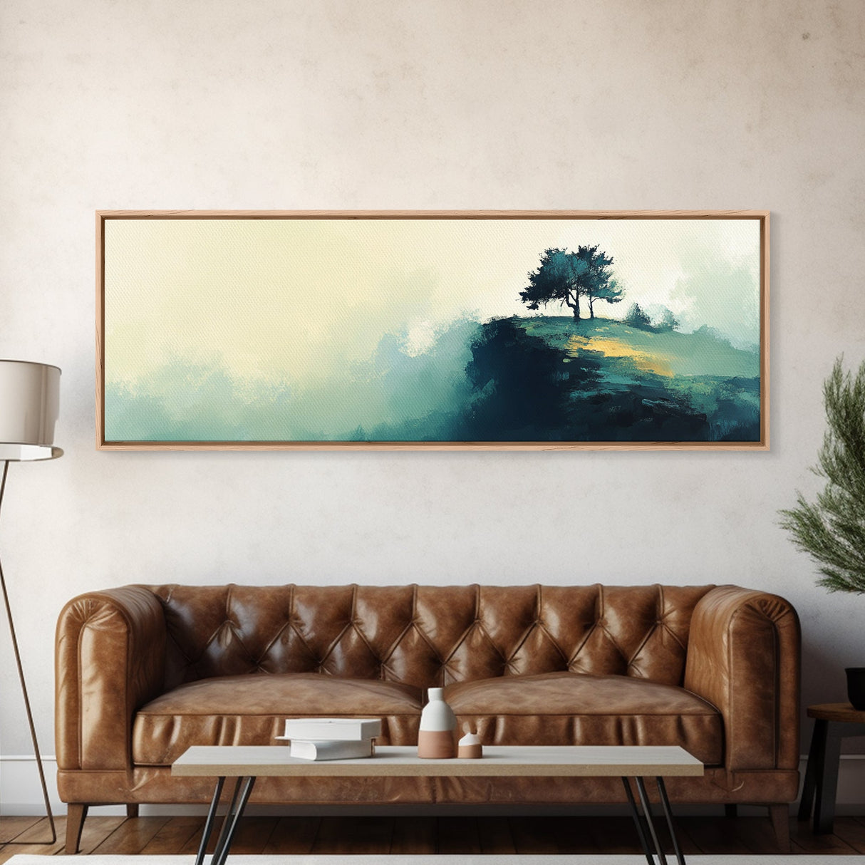 Lone Tree on Hill Canvas Print Minimalist Landscape Art, Tranquil Nature Painting, Neutral Wall Decor, Modern Home Office Artwork
