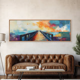 Sunset Pier Canvas Print Vibrant Coastal Wall Art Colorful Dock Painting Beach House Decor Abstract Landscape Nautical Living Room