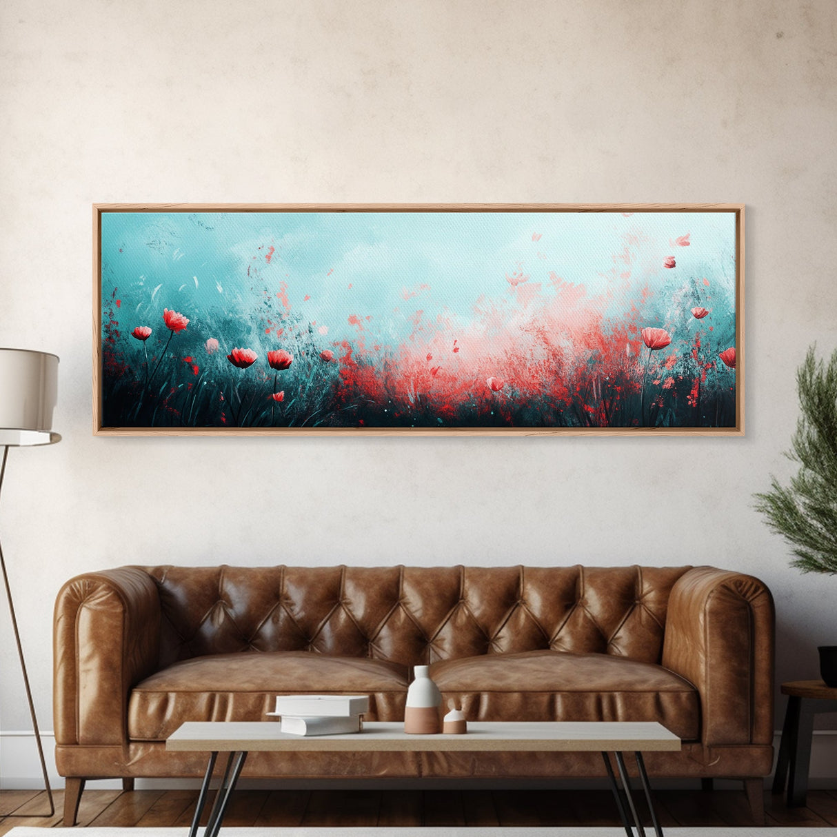 Dreamy Floral Poppy Field Canvas Print, Boho Wall Art, Nature Botanical Decor, Feminine Aesthetic Painting, Bedroom Wall Art