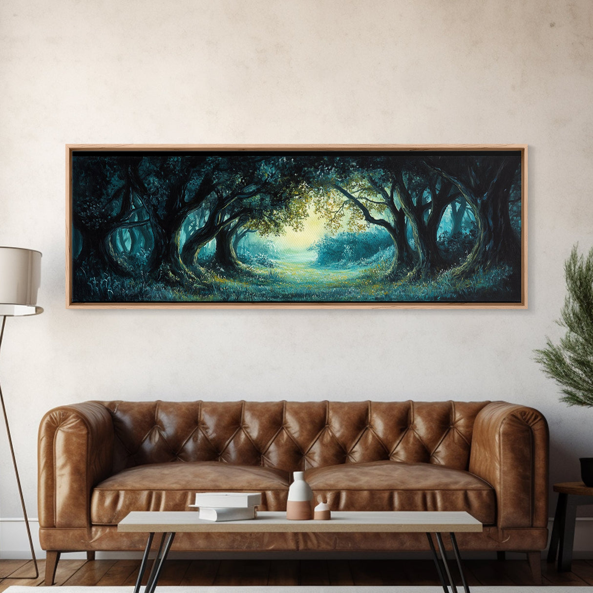 Enchanted Forest Framed Canvas Print Magical Woodland Scene, Nature Wall Art, Fantasy Art, Dark Green Landscape, Home Decor