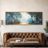 Blue Forest Path Framed Canvas Print Landscape Painting, Nature Inspired Wall Art, Rustic Home Decor, Modern Artwork