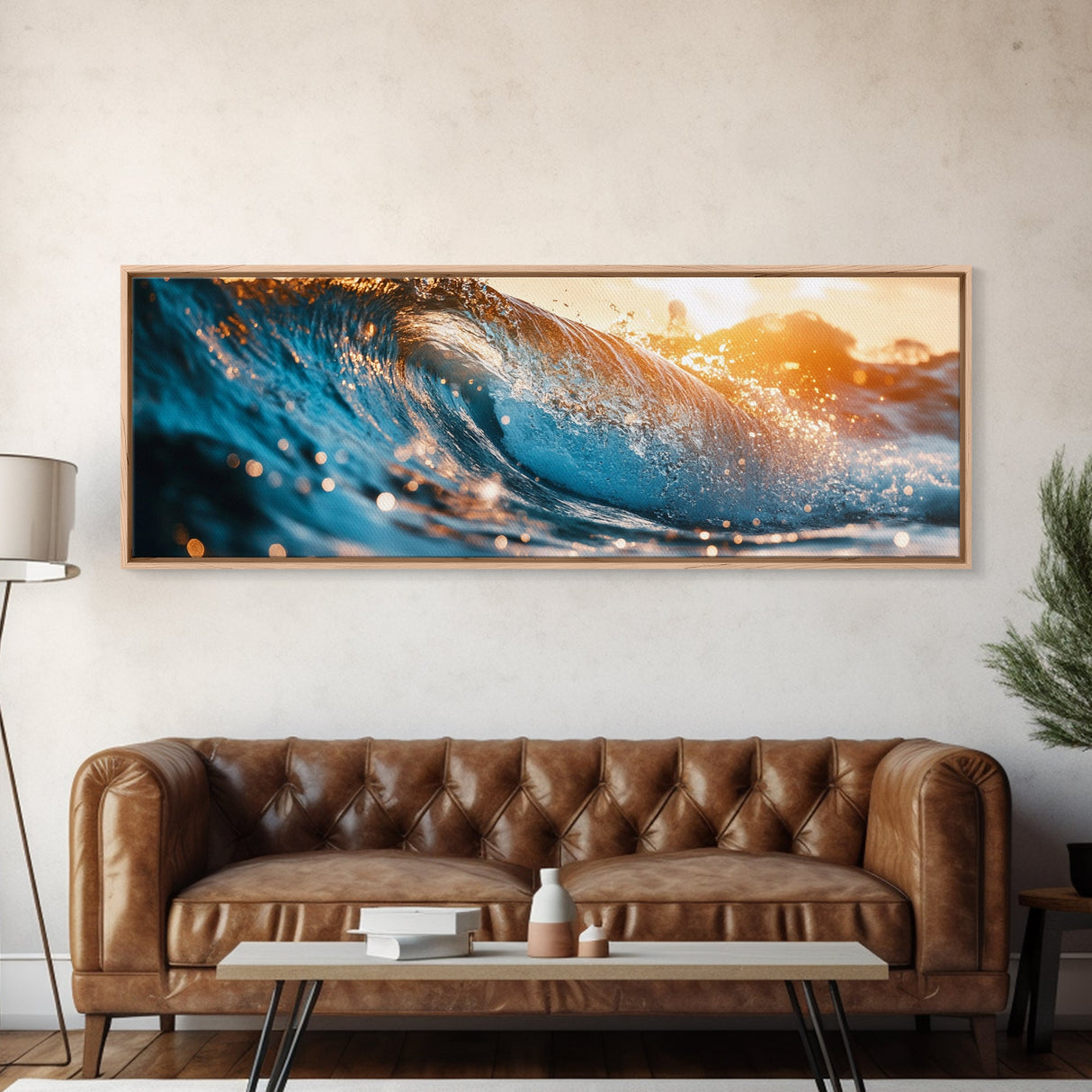 Sunset Wave Framed Canvas Print Ocean Photography Wall Art, Surf Art, Coastal Home Decor, Beach Aesthetic, Living Room Art